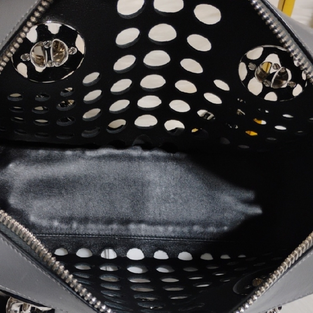 SALE! Prada City Fori Black Leather Perforated Chain Shoulder Bag W Pouch/DB - Picture 12 of 15